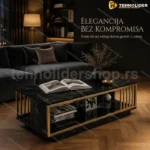 Klub sto sa pločom u dezenu crnog mermera 120x60x40 cm