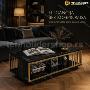 Klub sto sa pločom u dezenu crnog mermera 120x60x40 cm