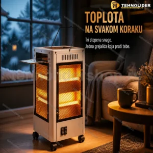 Kvarcna grejalica 2000 W sa tri cevi i točkićima