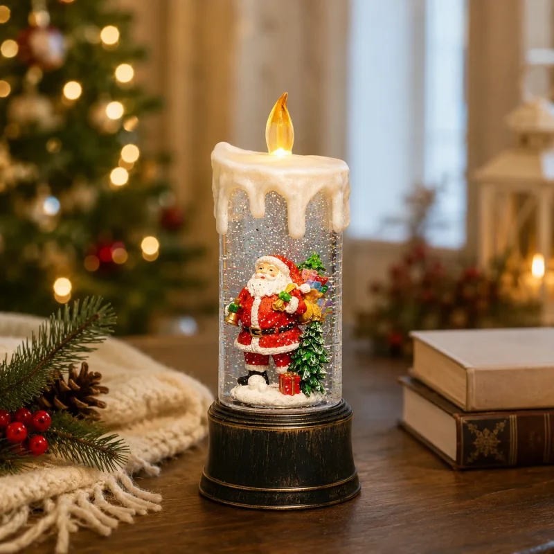 LED sveća sa Deda Mrazom i snežnom kuglom, 24 cm snežna kugla sveća - u upotrebi