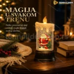 LED sveća sa Deda Mrazom i snežnom kuglom, 24 cm