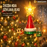 LED zvezda za vrh jelke sa Deda Mrazom — rotacija i muzika, USB