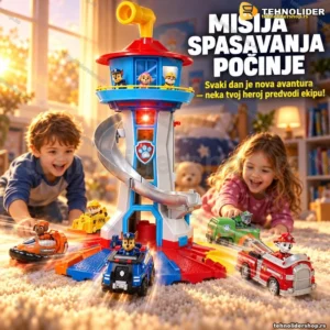 Muzički toranj sa rotirajućim svetlom i figurama pasa spasilaca