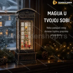 Novogodišnja dekoracija telefonska govornica sa efektom snega