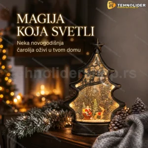 Novogodišnja jelka lampa sa snegom, muzikom i rotirajućom scenom 30 cm