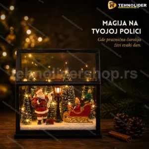 Novogodišnja kućica sa Deda Mrazom, svetlom i muzikom