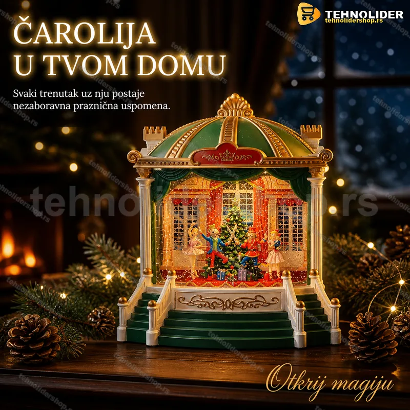 Novogodišnja LED pozornica sa figurama i šljokicama, 21x23x10 cm Novogodišnja LED pozornica sa figurama i šljokicama, 21x23x10 cm
