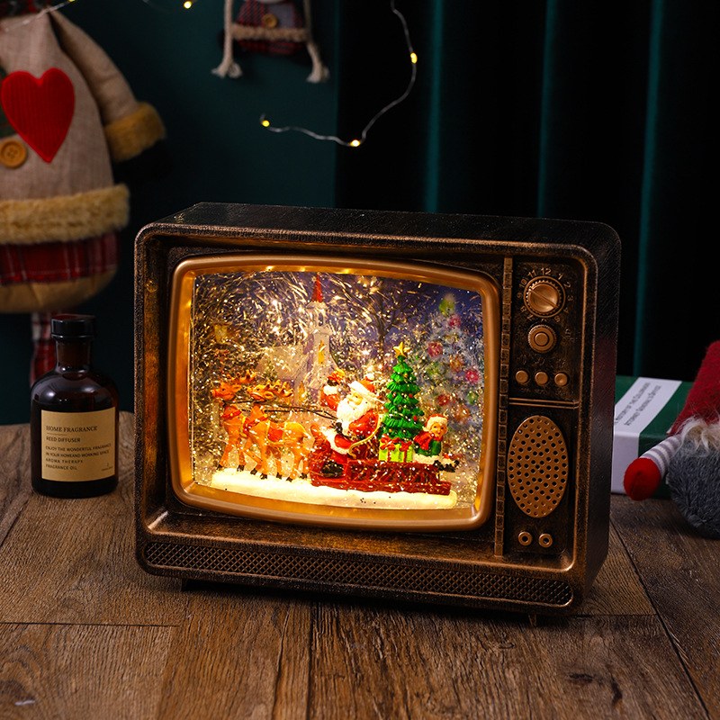 Novogodišnji ukras retro televizor sa LED svetlom i muzikom retro televizor ukras sa muzikom - u upotrebi