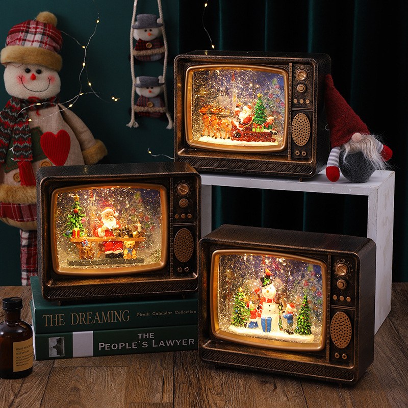 Novogodišnji ukras retro televizor sa LED svetlom i muzikom retro televizor ukras sa muzikom - detalji