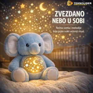 Plišani slon projektor sa uspavankama — na baterije