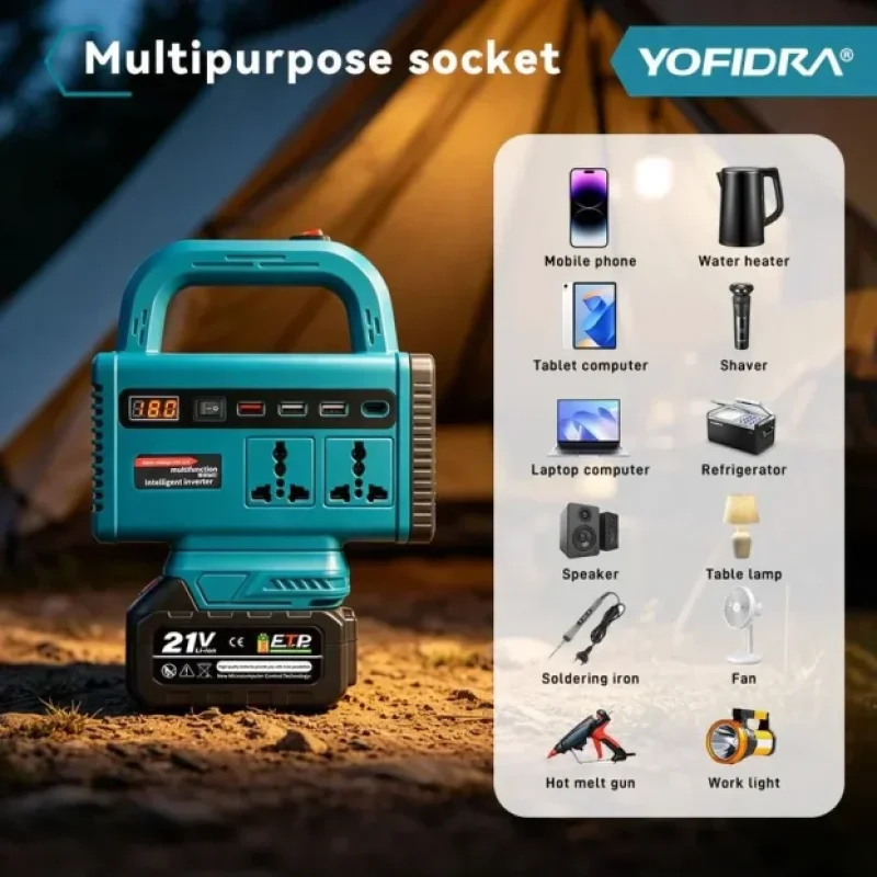 Prenosivi inverter 200W za akumulatorsku bateriju 21V — 220V AC prenosivi inverter 200W - prednja strana