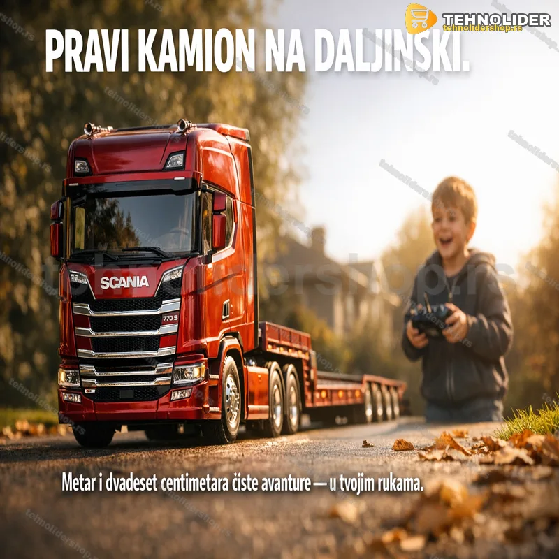 RC tegljač Scania 770 S 1:18 sa prikolicom — dužina 1,2 m RC tegljač Scania 770 S 1:18 sa prikolicom — dužina 1,2 m
