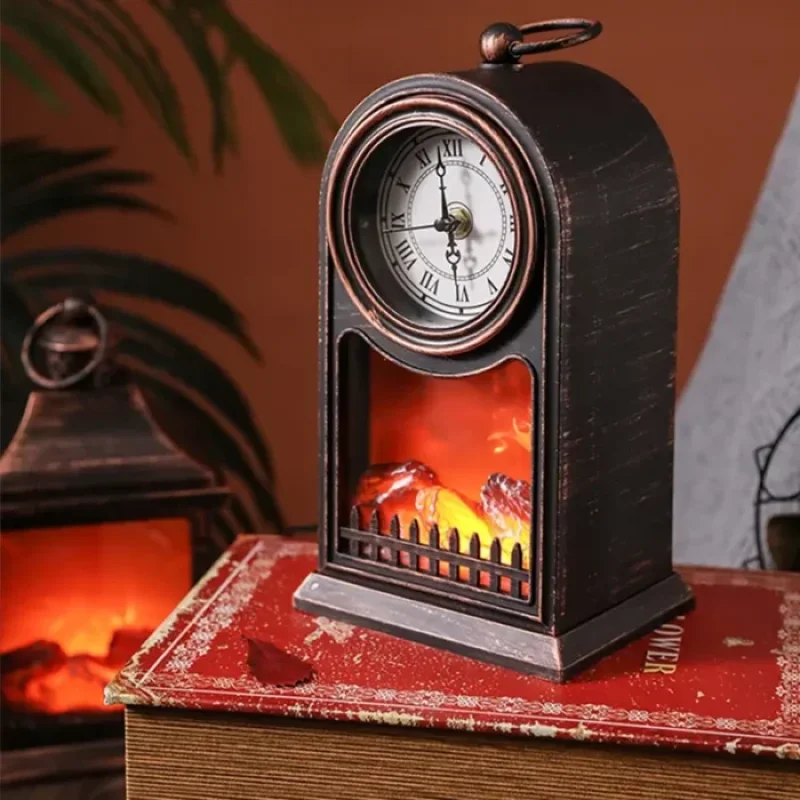 Retro dekorativna lampa — stoni sat sa efektom kamina 2u1 stoni sat sa efektom kamina - detalji