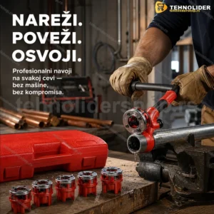 Set nareznica za cevi sa čegrtaljkom, produžetkom i kofrom — 6 kom