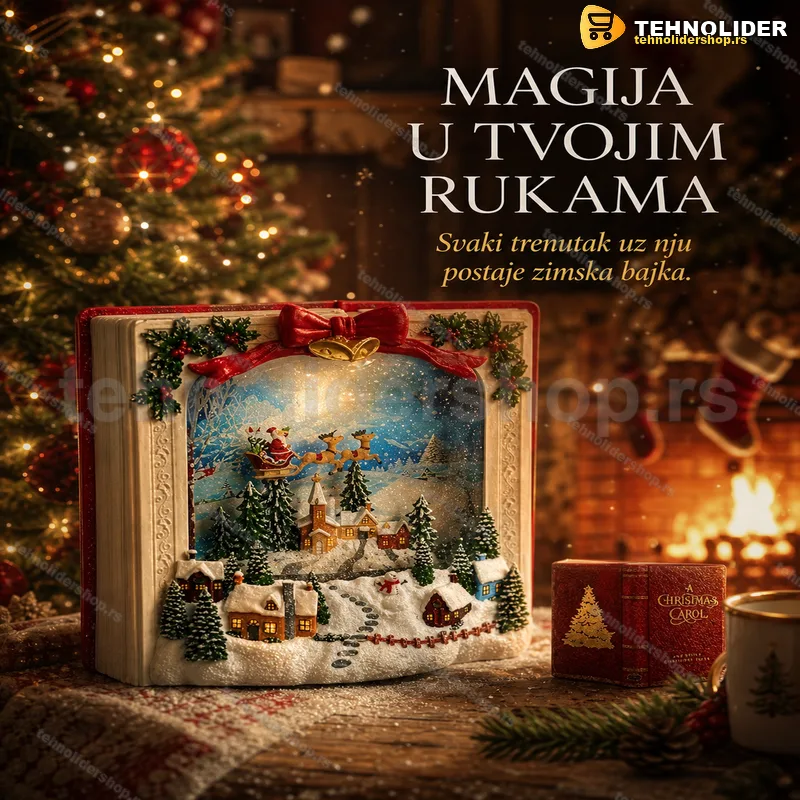 Svetleća snežna kugla knjiga sa muzikom i šljokicama Svetleća snežna kugla knjiga sa muzikom i šljokicama