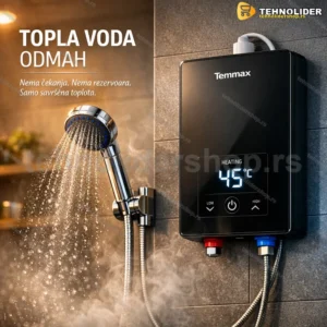 Temmax protočni bojler sa tušem i staklenim displejom 30–55 °C