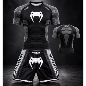 Venum MMA komplet — majica i šorc za trening, crno-sivi